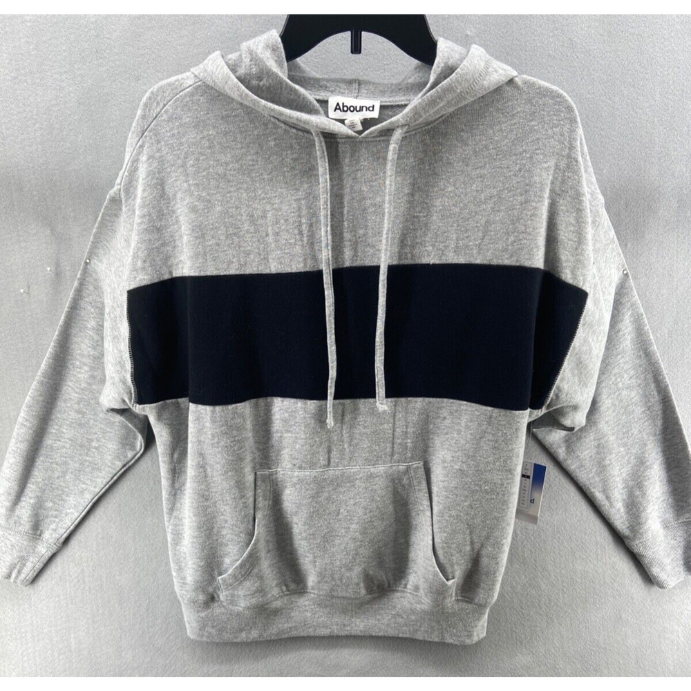 NWT Abound Hoodie Womens Sz S Color Block Pullover Sweatshirt‎ Grey Black